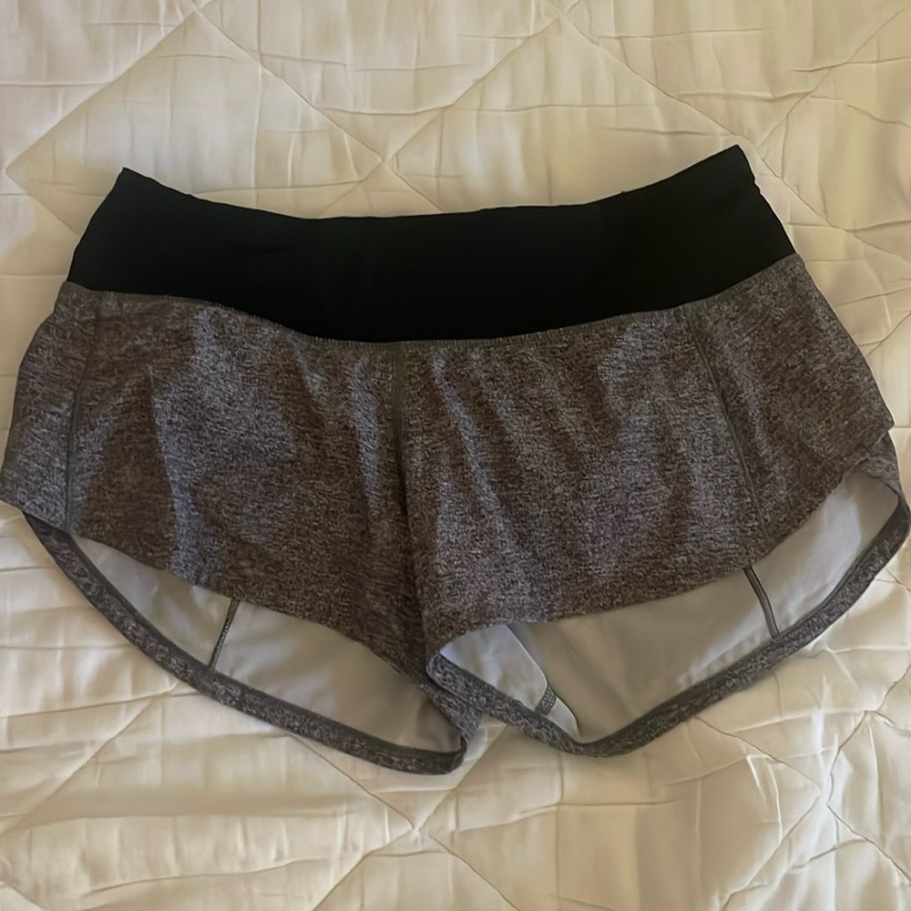 Lululemon Gray and Black Running Shorts Speed Up Low-Rise Lined Short 2.5"
